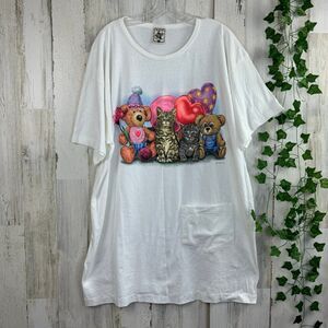 Vintage 90s ALORE teddy’s cats back front sleep gown made in USA 100% cotton OS